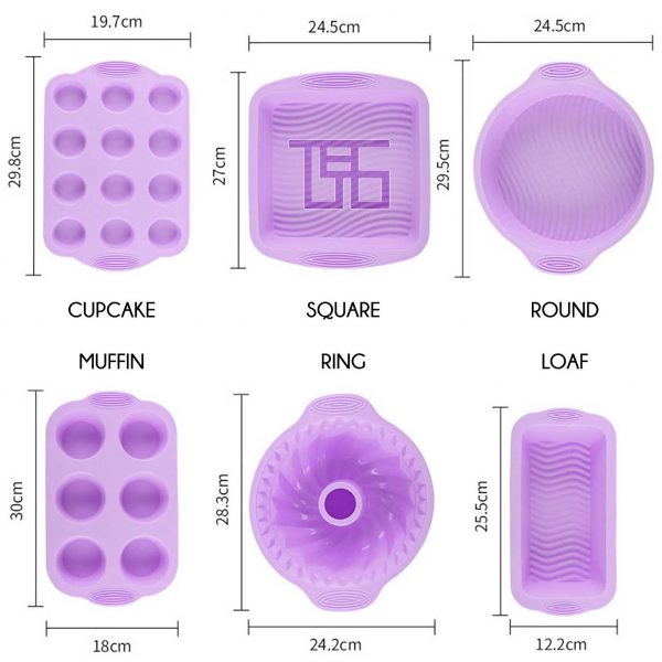 6 Piece Purple Silicone Baking Mould Set