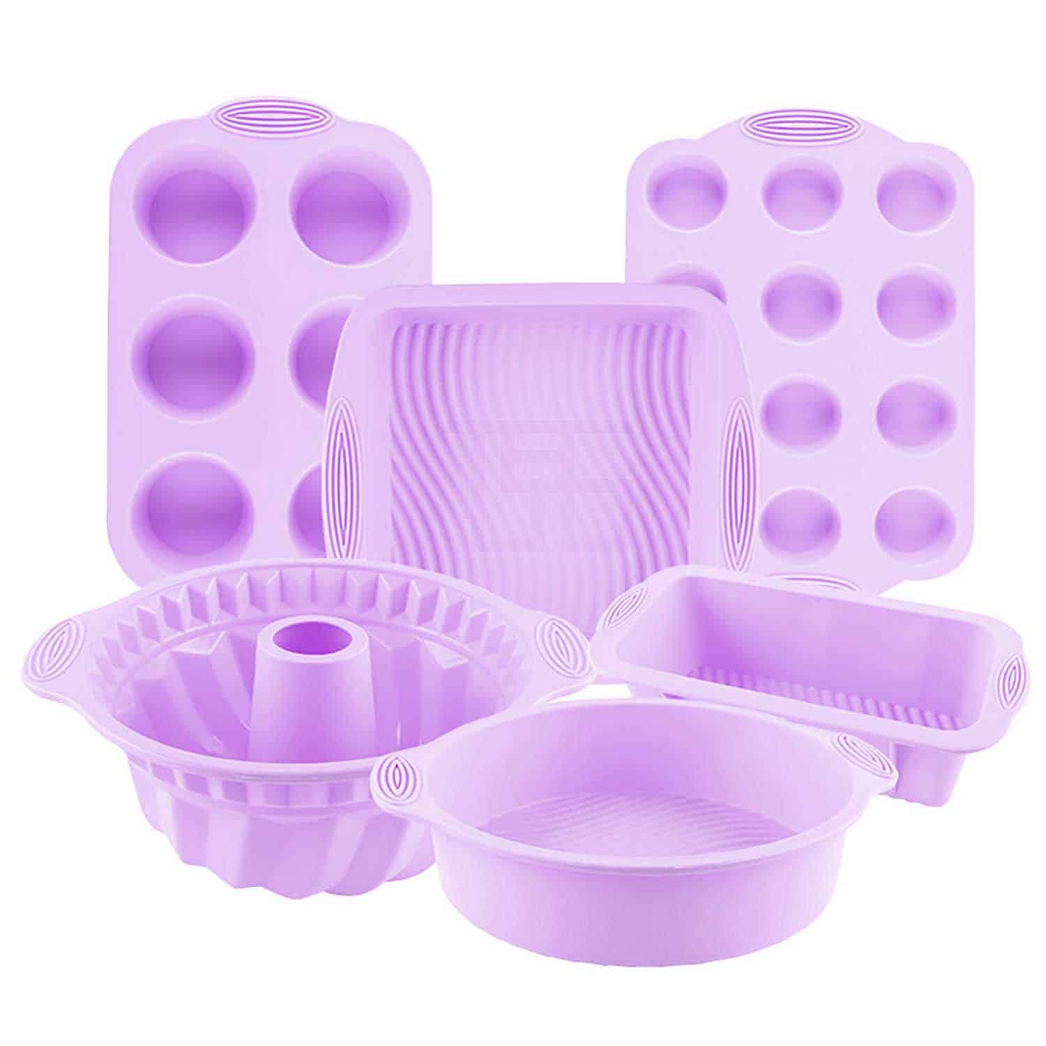 6 Piece Purple Silicone Baking Mould Set