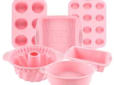 6 Piece Pink Silicone Baking Mould Set